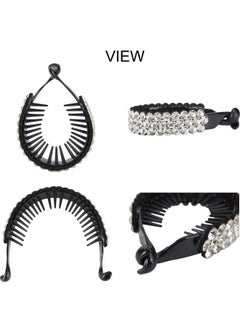 Lawie 4 Pack Very Big Rhinestone Gem Jeweled Glitter Sparkly Plastic Banana Round Hair Clips Jaw Claws Barrettes Grips Clamps Ponytail Bun Chignon Twist Holder Hair Up Fancy Accessories For Women Girl  - Image 5