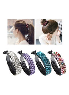 Lawie 4 Pack Very Big Rhinestone Gem Jeweled Glitter Sparkly Plastic Banana Round Hair Clips Jaw Claws Barrettes Grips Clamps Ponytail Bun Chignon Twist Holder Hair Up Fancy Accessories For Women Girl  - Image 3