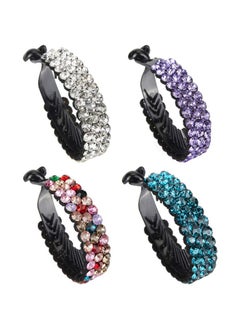 Lawie 4 Pack Very Big Rhinestone Gem Jeweled Glitter Sparkly Plastic Banana Round Hair Clips Jaw Claws Barrettes Grips Clamps Ponytail Bun Chignon Twist Holder Hair Up Fancy Accessories For Women Girl  - Image 2