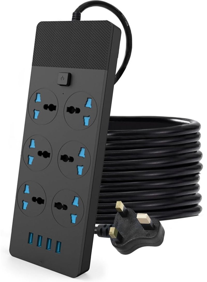 ECVV Universal Power Strip with 6 Universal Plug Adapters, 4 USB Ports, 2M Extension Cord, Household Socket, Desk USB Charging Station for Home, Office, and Kitchen - Image 1