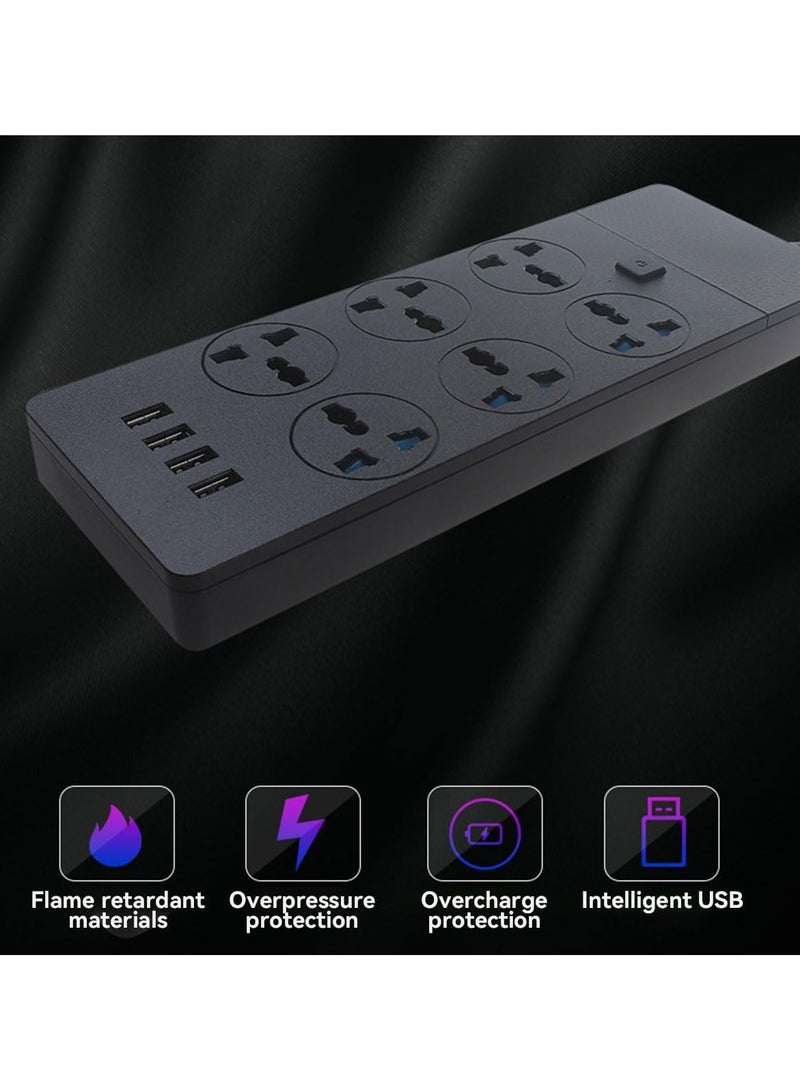 ECVV Universal Power Strip with 6 Universal Plug Adapters, 4 USB Ports, 2M Extension Cord, Household Socket, Desk USB Charging Station for Home, Office, and Kitchen - Image 2