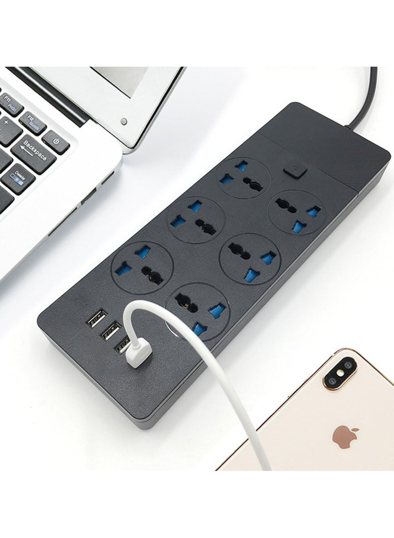 ECVV Universal Power Strip with 6 Universal Plug Adapters, 4 USB Ports, 2M Extension Cord, Household Socket, Desk USB Charging Station for Home, Office, and Kitchen - Image 3