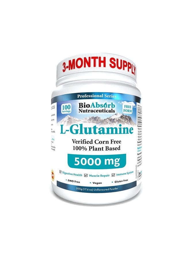 Bio Absorb Nutraceuticals Bio Absorb L-Glutamine Powder, Corn-Free, Non-GMO, 100-Day Supply, Vegan L Glutamine for Gut Health & Post Workout (500 g)  - Image 1