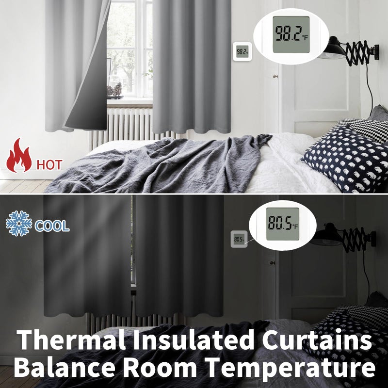 BGment بئسة حمامة الستائر رمادي تعتيم لنافذة غرفة النوم 84 بوصة الطول 2 لوحات ضوئية 100 ٪ حظر الستائر الحرارية المعزولة مع المعيشة غامق مع بطانة سود - Image 4