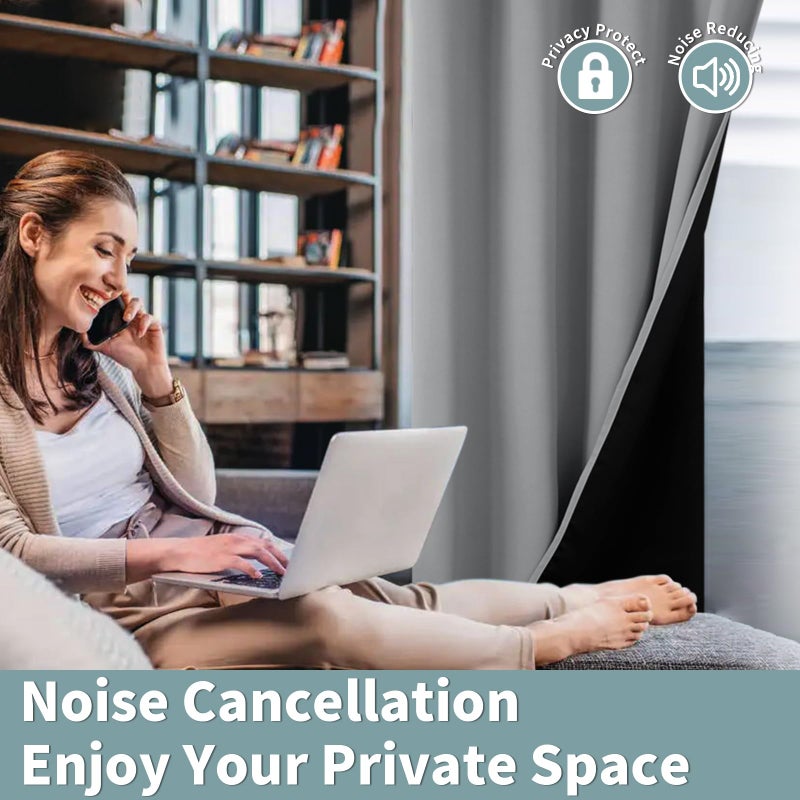 BGment بئسة حمامة الستائر رمادي تعتيم لنافذة غرفة النوم 84 بوصة الطول 2 لوحات ضوئية 100 ٪ حظر الستائر الحرارية المعزولة مع المعيشة غامق مع بطانة سود - Image 5