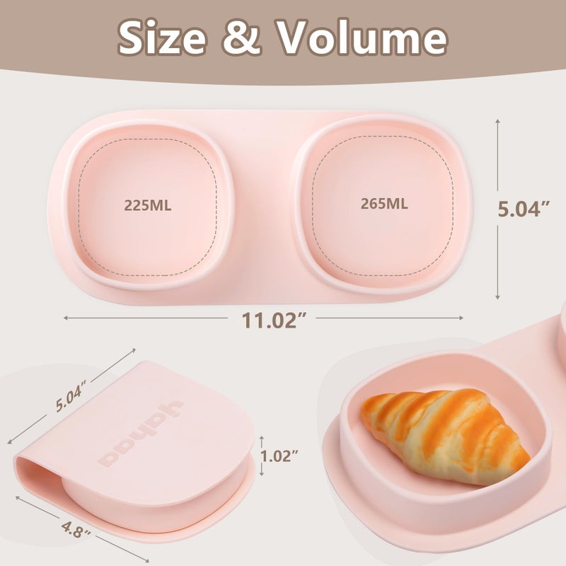 yahaa Silicone Foldable Novelty Dinner Plates,Baby Plates Travel Essential with Forks and Spoons,Microwave & Dishwasher Safe,Blush - Image 5