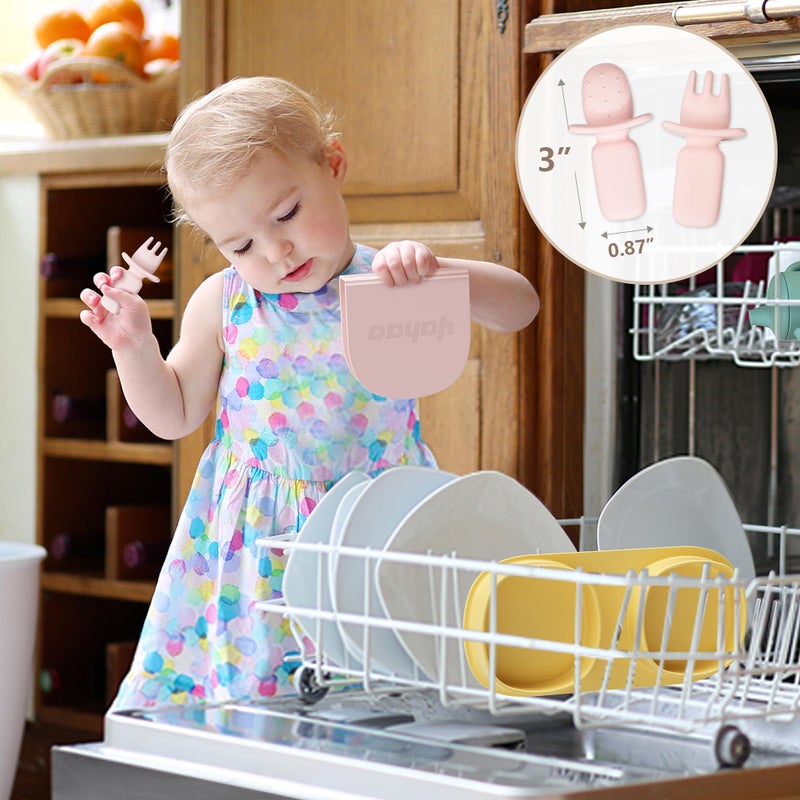 yahaa Silicone Foldable Novelty Dinner Plates,Baby Plates Travel Essential with Forks and Spoons,Microwave & Dishwasher Safe,Blush - Image 4