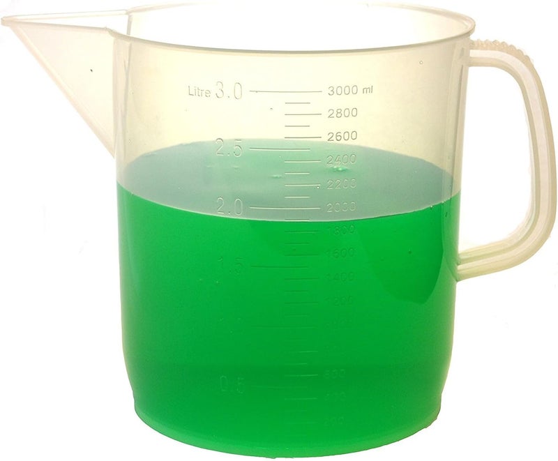 Plastic Pitcher, 3000mL (3L) - Short Form, Euro Design - Molded Graduations - Chemical Resistant & Autoclavable Polypropylene - Measuring Jug