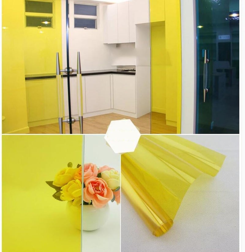 HOMSUN Colored Window Film Clear Decorative Glass Tint Sun Blocking Heat Control Self Adhesive Window Tint (12 X 48 Inch, Yellow) - Image 2