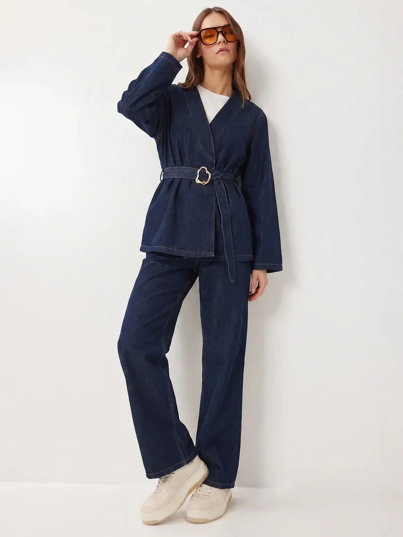 السعادة في إسطنبول ISTANBUL Cotton Gabardine Jacket And Wide-leg Trousers Set