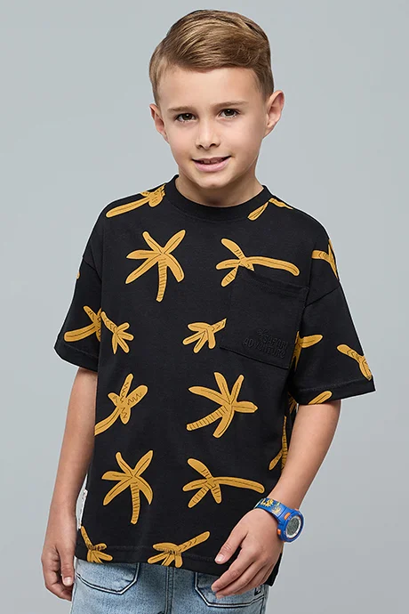 أر أند بي Printed T-Shirt with Crew Neck and Short Sleeves