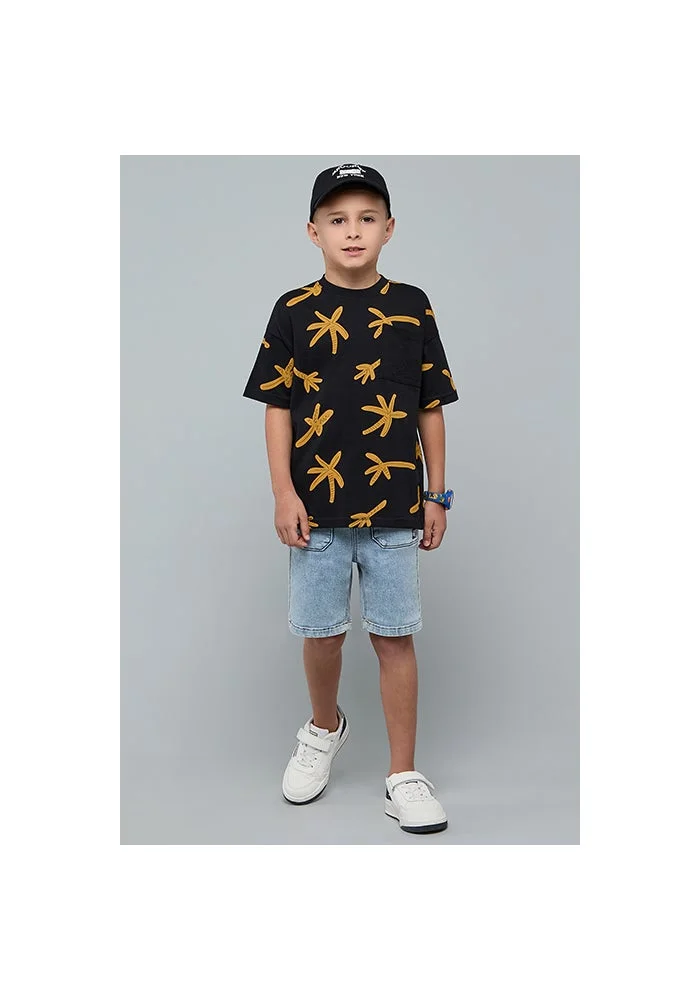 أر أند بي Printed T-Shirt with Crew Neck and Short Sleeves