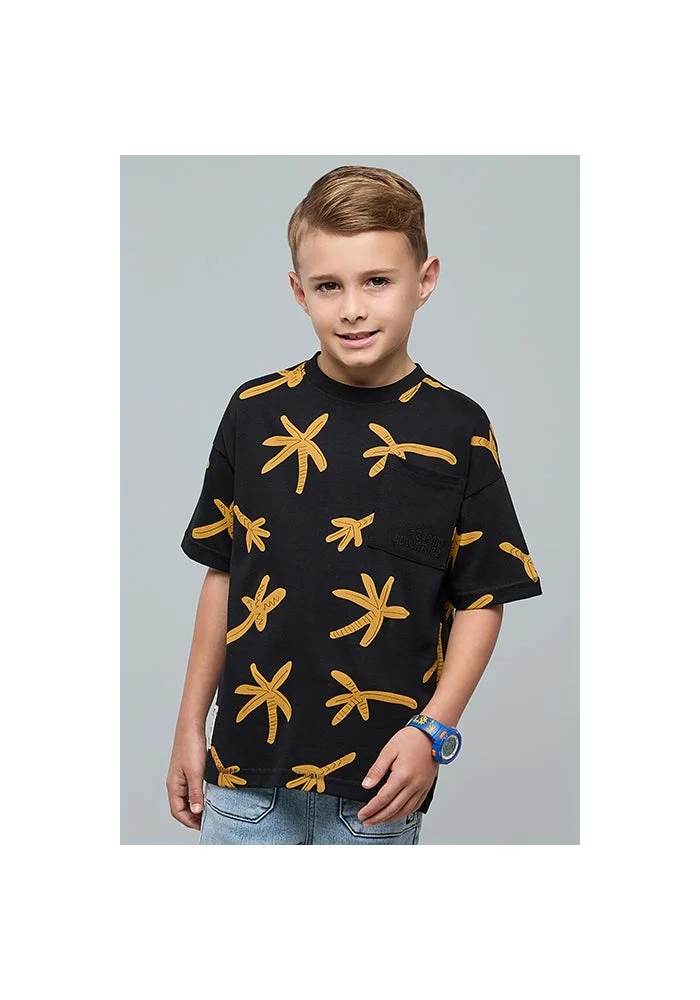 أر أند بي Printed T-Shirt with Crew Neck and Short Sleeves