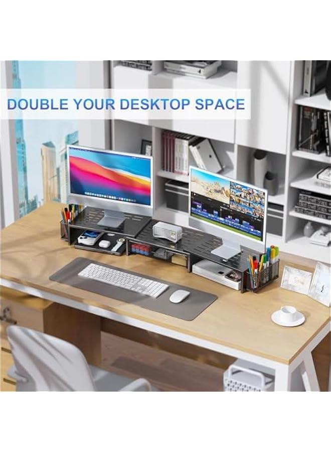 Arabest Computer Dual Monitor Stand Riser For Desk, Desk Organizers And Accessories With Drawer And 2 Pen Holder For Office, Home, School Supplies (Black) - Image 3