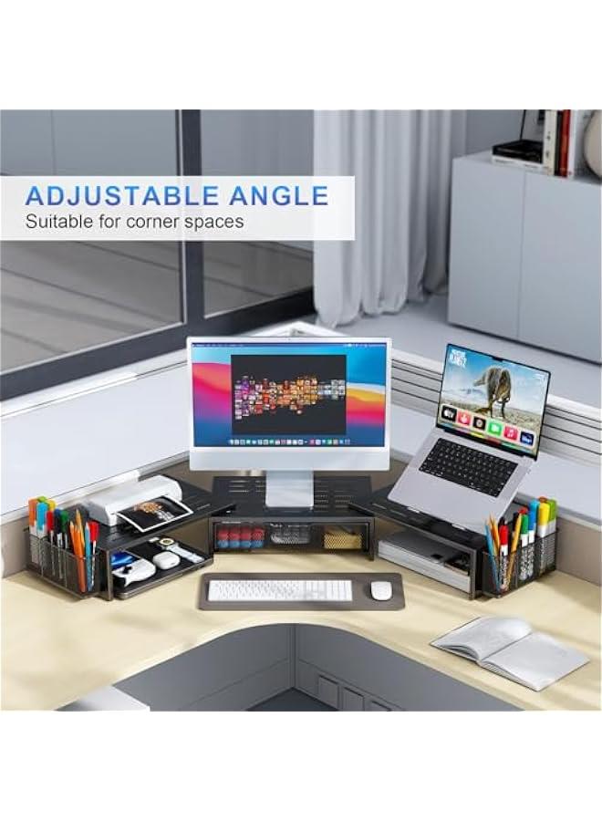 Arabest Computer Dual Monitor Stand Riser For Desk, Desk Organizers And Accessories With Drawer And 2 Pen Holder For Office, Home, School Supplies (Black) - Image 4