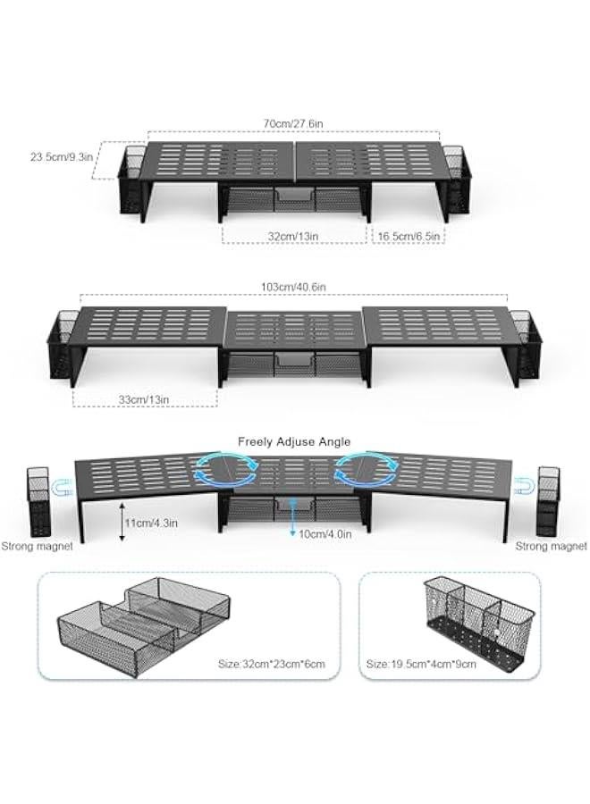 Arabest Computer Dual Monitor Stand Riser For Desk, Desk Organizers And Accessories With Drawer And 2 Pen Holder For Office, Home, School Supplies (Black) - Image 5
