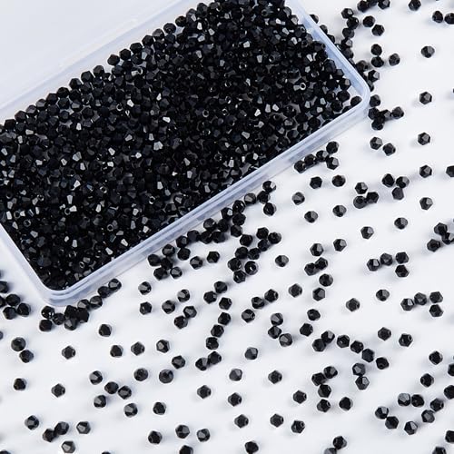 Laopottbeads 1100pcs Black 4mm Bicone Crystal Beads for Jewelry Making – Small Faceted Glass Beads for Bracelets, Earrings, Loc Sprinkles, DIY Crafts - Image 1