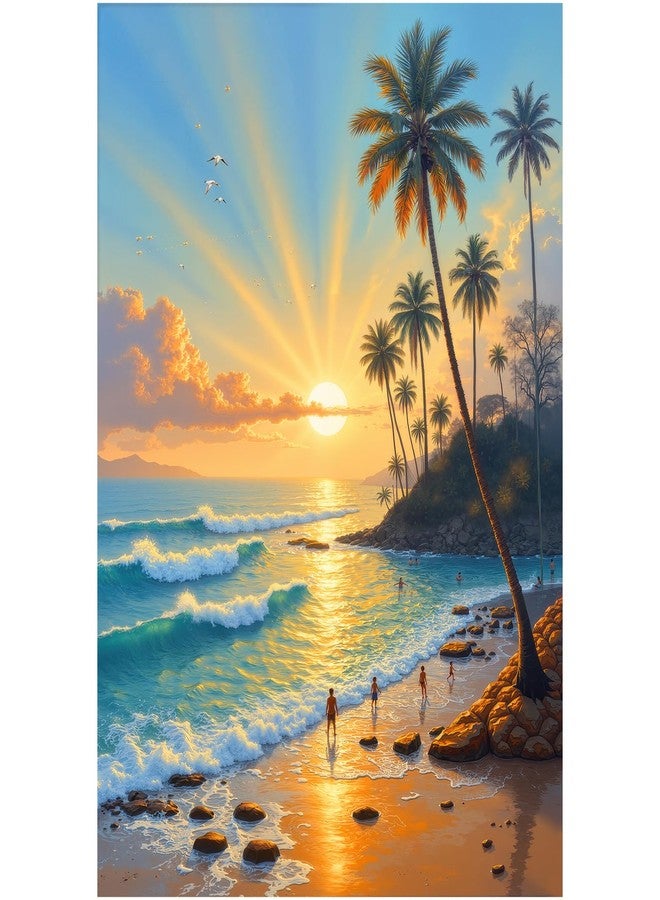 أحجية شاطئية للكبار، 1000 قطعة - أحجية شاطئ استوائي 28 × 20 بوصة، غروب الشمس، أشجار النخيل، أمواج المحيط، شاطئ رملي، أحجية ساحلية، جودة عالية الوضوح، ألعاب أحجية صور مناظر طبيعية صعبة - Image 1