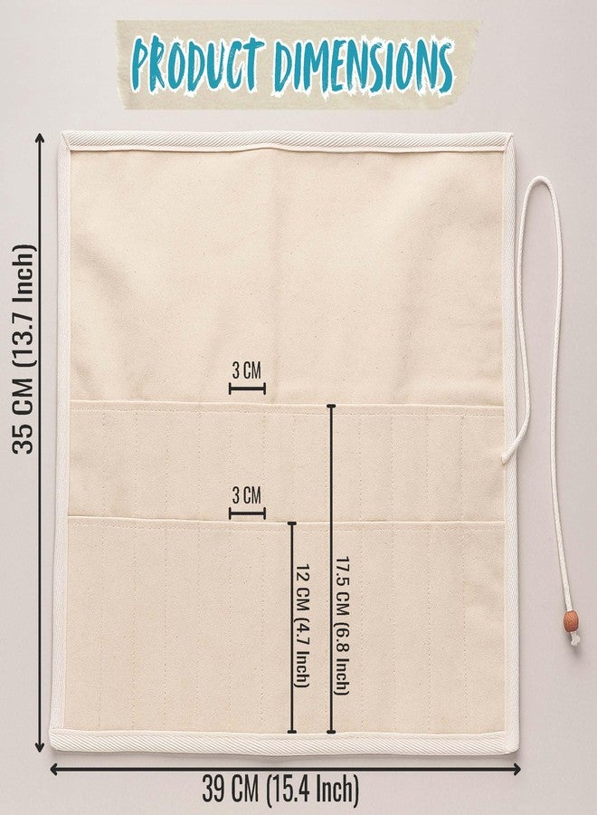 Anvis Canvas Paint Brush Roll Up Case, 26 Pockets Art Supply Storage Holder Bag with Tie Closure, Beige, Professional Stationary Organizer | Paint Brushes not Included - Image 2