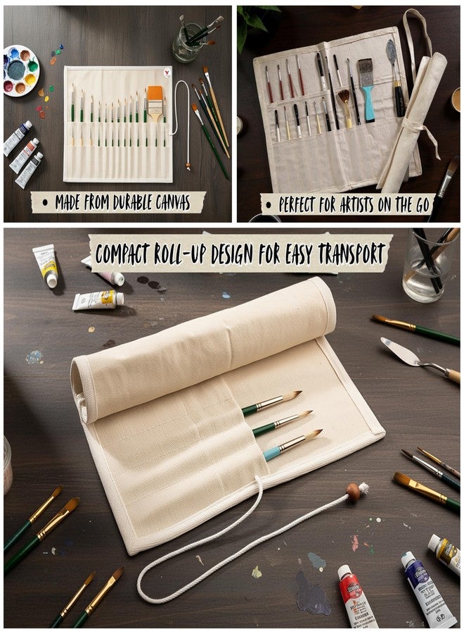 Anvis Canvas Paint Brush Roll Up Case, 26 Pockets Art Supply Storage Holder Bag with Tie Closure, Beige, Professional Stationary Organizer | Paint Brushes not Included - Image 3