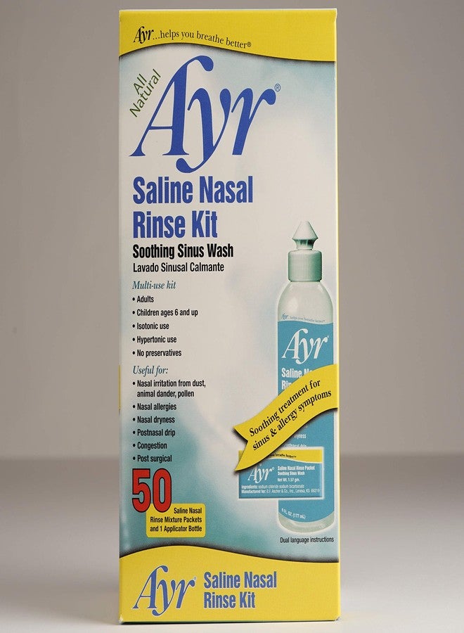 Ayr Saline Nasal Rinse Kit Soothing Sinus Wash, 50-Count Saline Nasal Rinse Mixture Packets Plus Applicator Bottle (Pack of 2 - Image 2