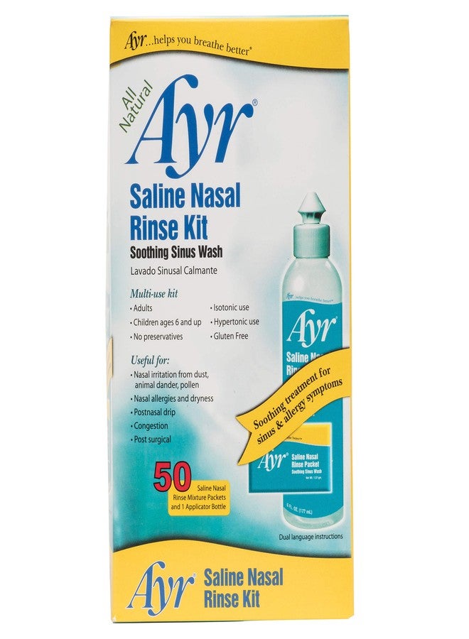 Ayr Saline Nasal Rinse Kit Soothing Sinus Wash, 50-Count Saline Nasal Rinse Mixture Packets Plus Applicator Bottle (Pack of 2 - Image 1