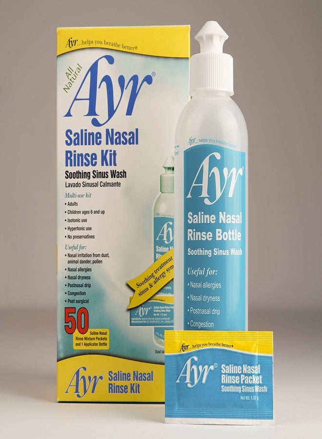 Ayr Saline Nasal Rinse Kit Soothing Sinus Wash, 50-Count Saline Nasal Rinse Mixture Packets Plus Applicator Bottle (Pack of 2 - Image 3