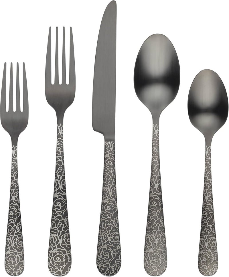 Cambridge Floriana Etched Black Mirror Piece Flatware Set 20 Count No Color - Image 1
