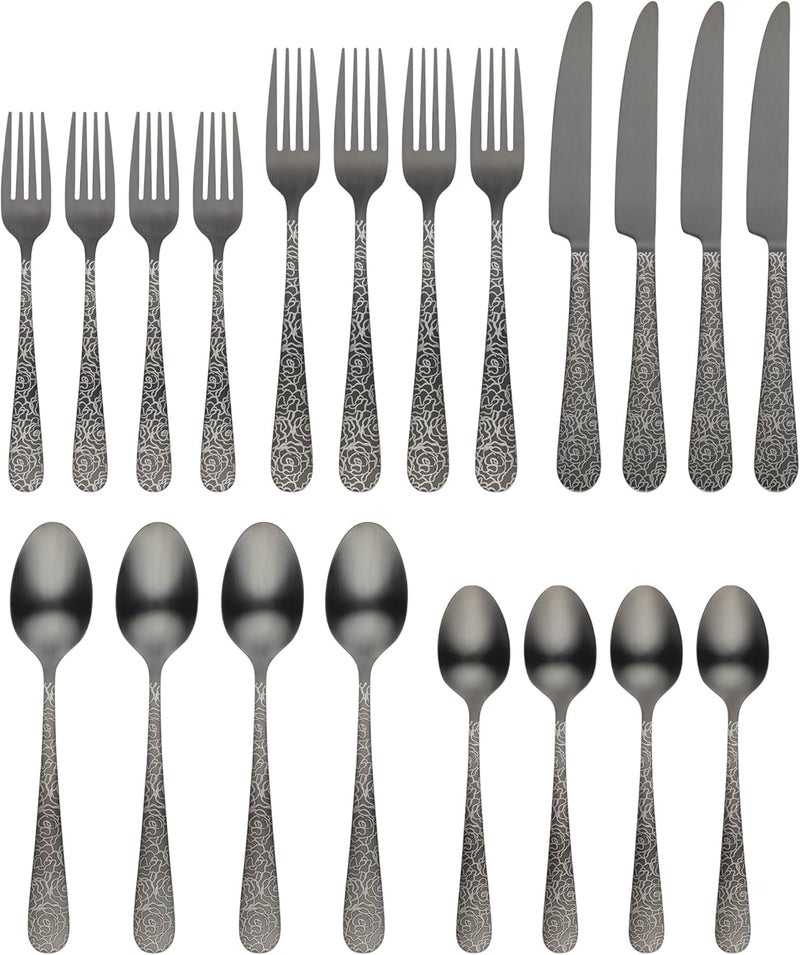 Cambridge Floriana Etched Black Mirror Piece Flatware Set 20 Count No Color - Image 2