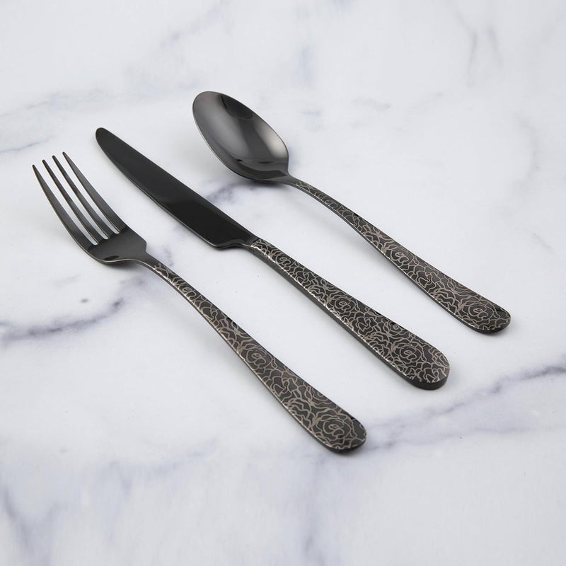 Cambridge Floriana Etched Black Mirror Piece Flatware Set 20 Count No Color - Image 4