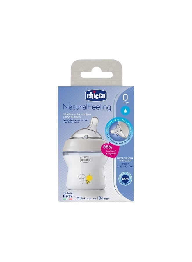 Chicco NaturalFeeling Plastic Feeding Bottle / 0m+ / 150ml / Transparent - Image 1