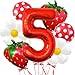 Corabsar Strawberry Balloons Fifth Birthday Decorations for Girl 40 Inch Mylar Red Number 5 Balloons Strawberry Balloon for Strawberry Party Decorations Strawberry Themed Party - Image 2