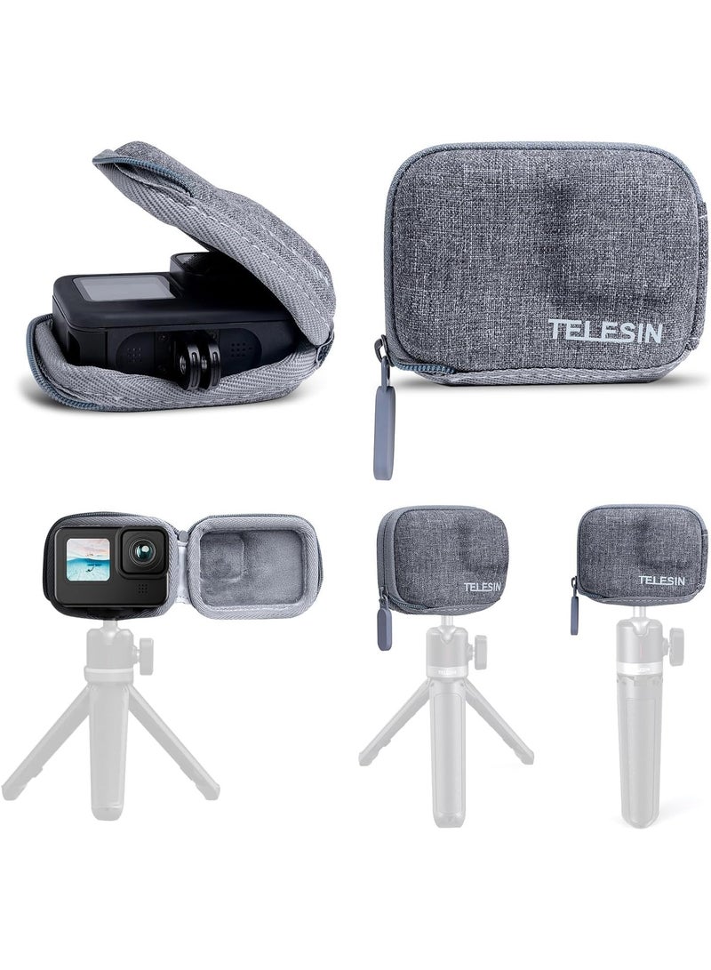 TELESIN Small Carry Case for GoPro HERO13/12/11/10/9/8, Pocket Size Protective Case Travel Bag with Half Open Zipper Supports Connecting with Selfie Stick and Tripod Accessories -Grey - Image 1
