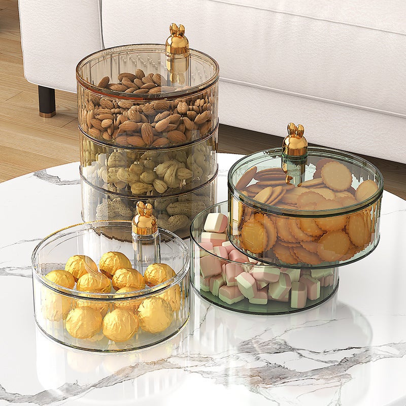 Cartoon Rabbit Rotating Fruit Plate Dry Fruit Plate Light Luxury Creative Multi-Layer Fruit Box With Lid Storage Household Nut Snack Box - Image 2