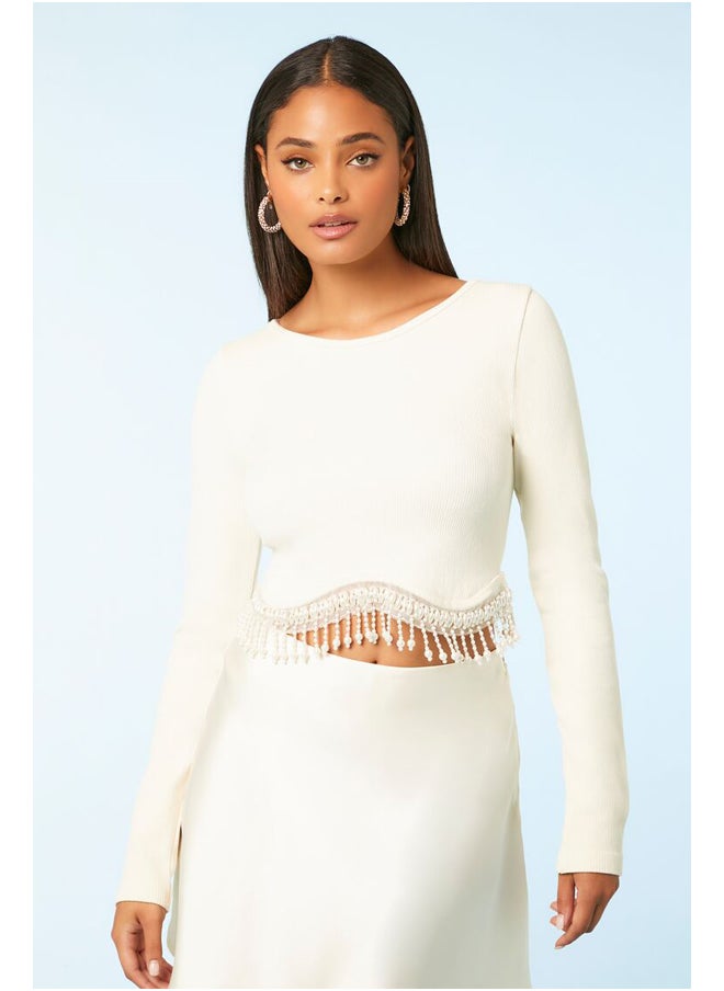 FOREVER 21 - Faux Pearl-Trim Seamless Crop Top - Image 1