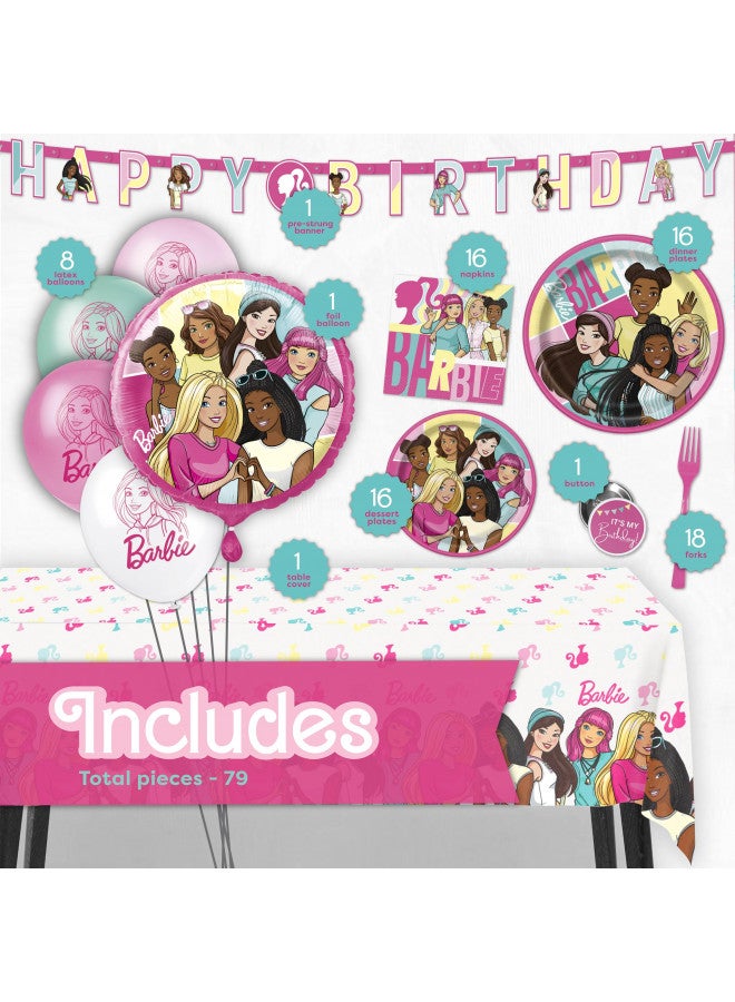 Unique Barbie Party Decorations | Serves 16 Guests | Officially Licensed | Barbie Birthday Decorations | Barbie Birthday Party Supplies | Barbie Balloons, Banner, Tablecover, Plates, Napkins, Button - Image 2