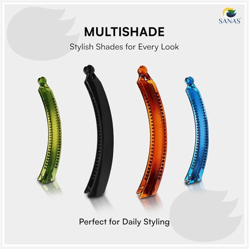 Sanas (4Pcs) Banana Clips Hair Clip Banana Clips For Hair Big Size Women Hair Accessories Korean Accessories Banana Clip For Girls Stylish Self Lock Clutches (4Pcs) Assorted - Image 4