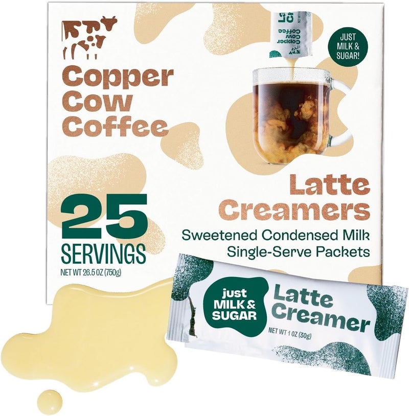 Copper Cow Coffee Sweetened Condensed Milk Latte Creamers - 25 Single-Serve Packets - Image 1