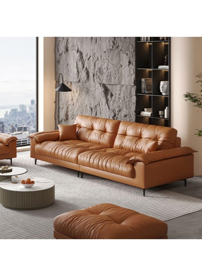 Poppins HOME Luxurious Tan Leather Sofa Set with Chaise Lounge, (2 Seater) - Image 2