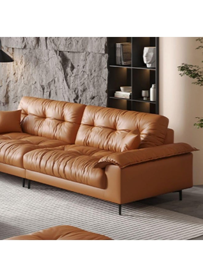 Poppins HOME Luxurious Tan Leather Sofa Set with Chaise Lounge, (2 Seater) - Image 3