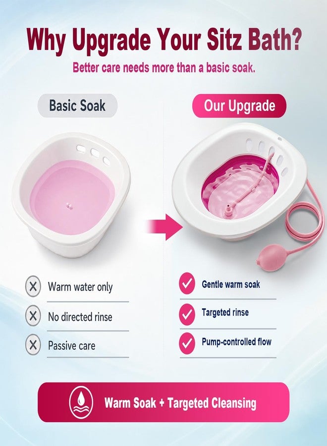 Baxrou Sitz Bath for Hemorrhoids, Sitz Bath for Toilet Seat, Postpartum Care, Perineum Relief, Sits Bath Kit for Women,Collapsible Storage, Wide Seat,Easy to Store-Pink - Image 2