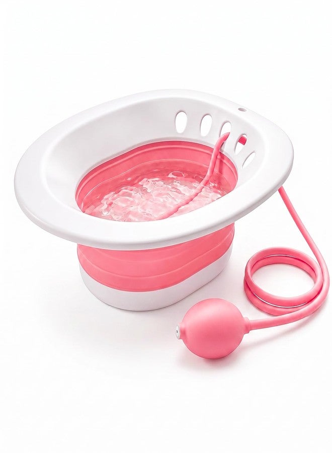 Baxrou Sitz Bath for Hemorrhoids, Sitz Bath for Toilet Seat, Postpartum Care, Perineum Relief, Sits Bath Kit for Women,Collapsible Storage, Wide Seat,Easy to Store-Pink - Image 1