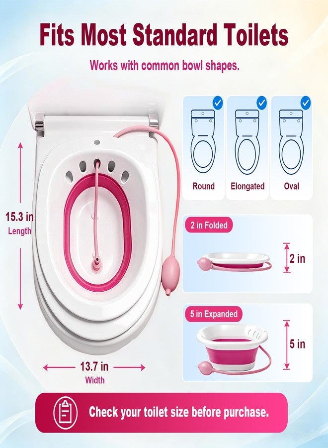 Baxrou Sitz Bath for Hemorrhoids, Sitz Bath for Toilet Seat, Postpartum Care, Perineum Relief, Sits Bath Kit for Women,Collapsible Storage, Wide Seat,Easy to Store-Pink - Image 5