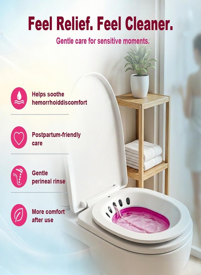 Baxrou Sitz Bath for Hemorrhoids, Sitz Bath for Toilet Seat, Postpartum Care, Perineum Relief, Sits Bath Kit for Women,Collapsible Storage, Wide Seat,Easy to Store-Pink - Image 4