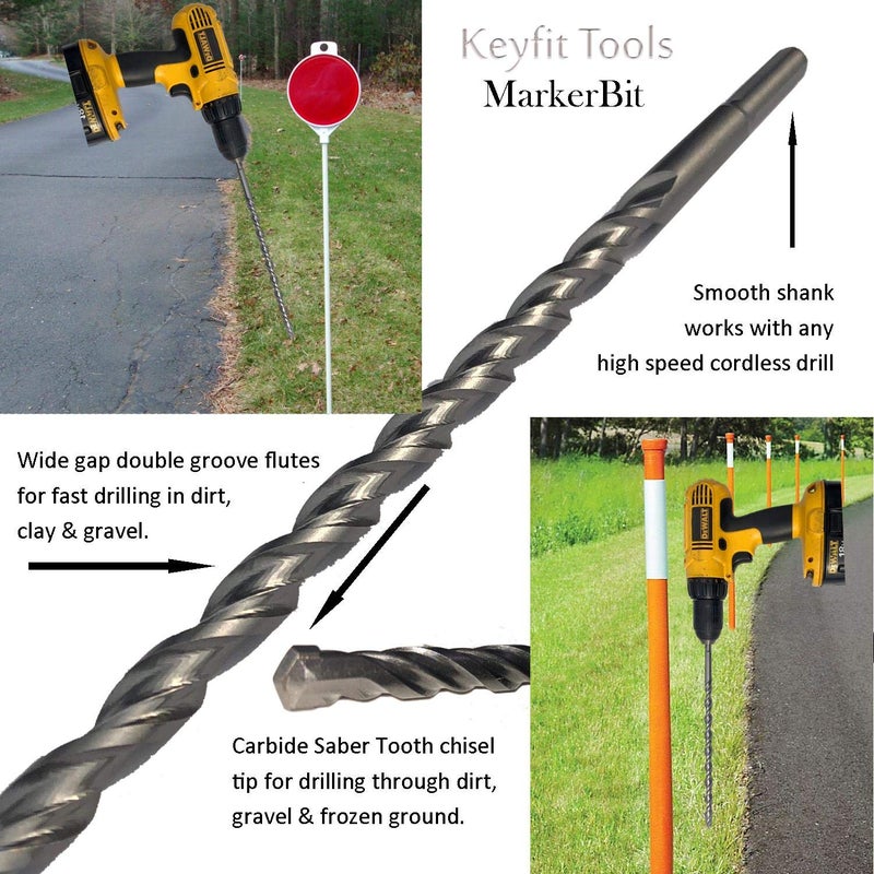 Keyfit Tools 12" 304 Stainless Steel Contractor Grade MarkerBit Driveway Markers Installation Drill Bit Easily Drill in Snow Plow Stakes reflectors ~Rocky Hard Pan Frozen Ground & Ice No Problem - Image 2