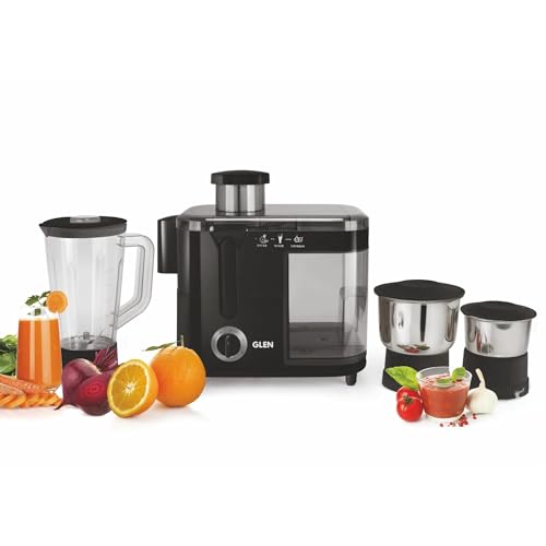 Glen 3-in-1 Juicer Mixer Grinder 600W with 1 Transparent Liquidiser, 2 Stainless Steel Grinder Jars - Black (SA4014JAR3) - Image 1