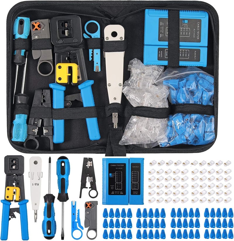 SMARTTECH Crimping Tool All in one PassThrough kit, Combo Tool Kit Cat5 Cat5e Cat6 RJ45 Network Cable Tester with Wire Cutter Crimper - Image 1