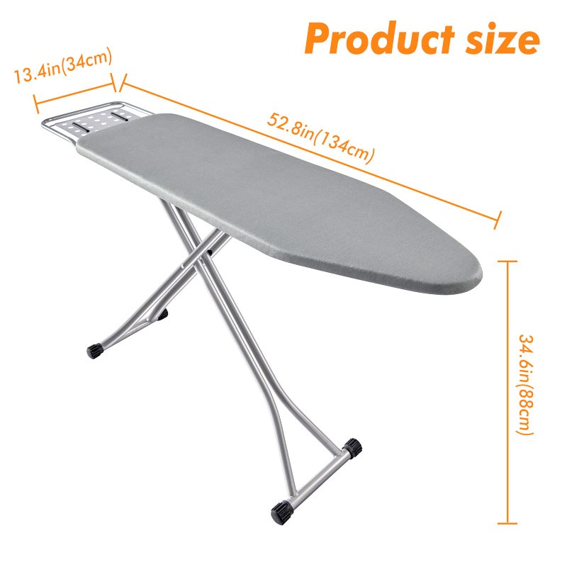 BKTD Ironing Board, Heat Resistant Cover Iron Board with Steam Rest, Non-Slip Foldable Ironing Stand. Heavy Sturdy Metal Frame Legs Iron Stand(13 * 34 * 53 Inches) (Silver Gray) - Image 4