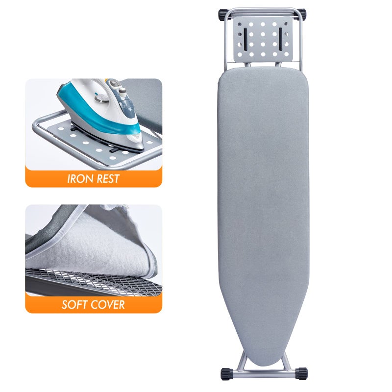BKTD Ironing Board, Heat Resistant Cover Iron Board with Steam Rest, Non-Slip Foldable Ironing Stand. Heavy Sturdy Metal Frame Legs Iron Stand(13 * 34 * 53 Inches) (Silver Gray) - Image 2