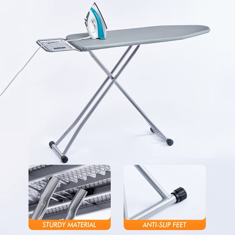BKTD Ironing Board, Heat Resistant Cover Iron Board with Steam Rest, Non-Slip Foldable Ironing Stand. Heavy Sturdy Metal Frame Legs Iron Stand(13 * 34 * 53 Inches) (Silver Gray) - Image 3